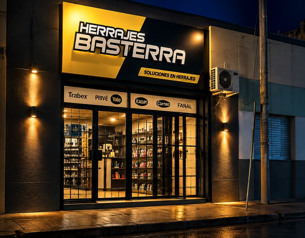 Recreación artística del frente de Herrajes Basterra basada en una fotografía del local